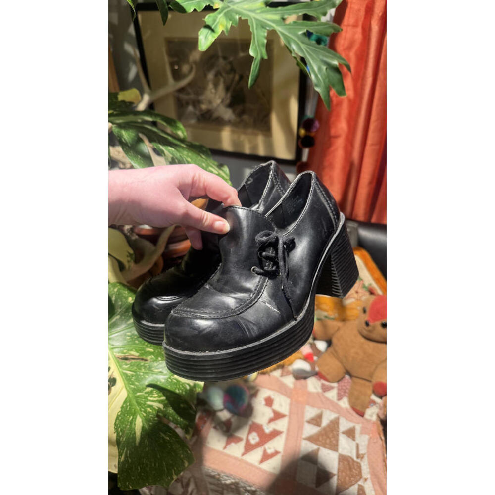 Mudd Goth Chunky Platform Vintage Y2K Heeled Leather Loafters Women's Size 7.5
